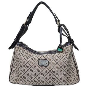 Dooney & Bourke Vintage Signature DB Logo Canvas Hobo Shoulder Bag Beige Brown
